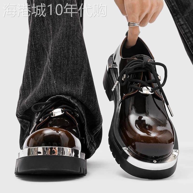 【意大利&奢品】小众设计感漆皮亮面厚底增高德比鞋男大头鞋透气