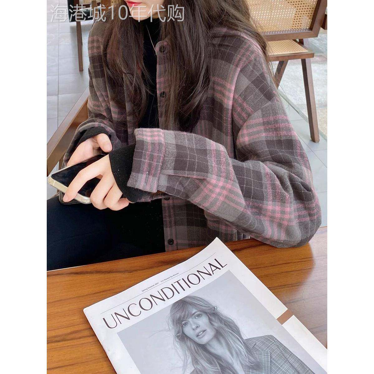磨毛格子衬衫女长袖秋冬2025新款韩版设计感小众上衣加绒加厚衬衣