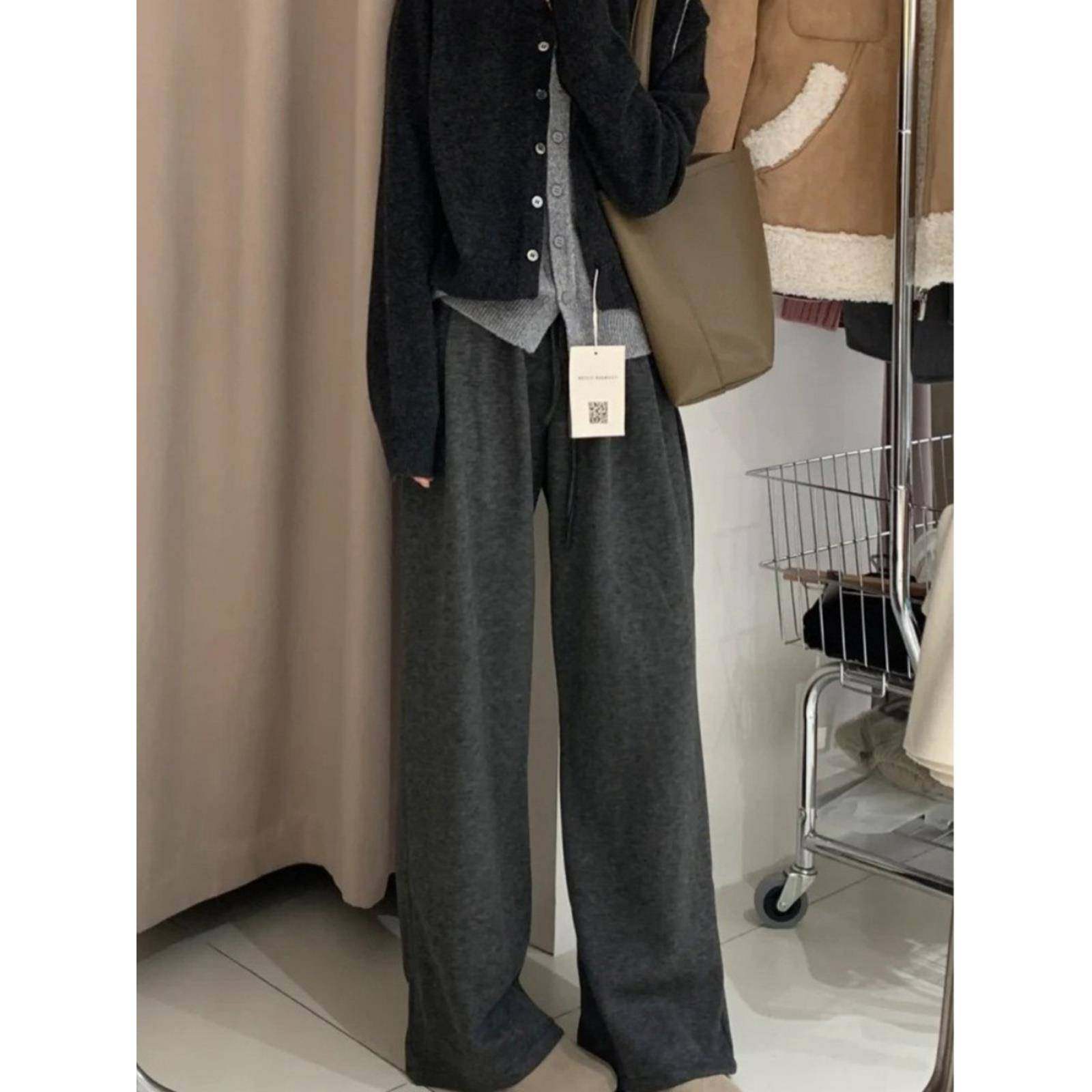 韩国2025新款时尚糯米裤卫裤宽松显瘦裤子女款慵懒风深灰色阔腿裤