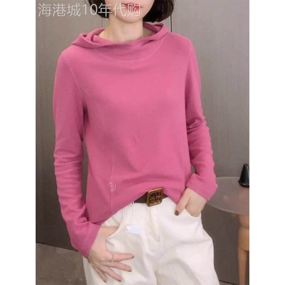 双面德绒打底衫女2025春秋款多巴胺穿搭粉色帽衫欧货大码连帽卫衣