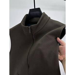 潮流提花立领拉炼马甲男2025秋冬加绒保暖坎肩外套亲肤袋鼠兜背心