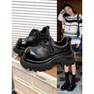 香港真皮大头小皮鞋女2025秋季新款厚底增高英伦风乐福鞋深口单鞋