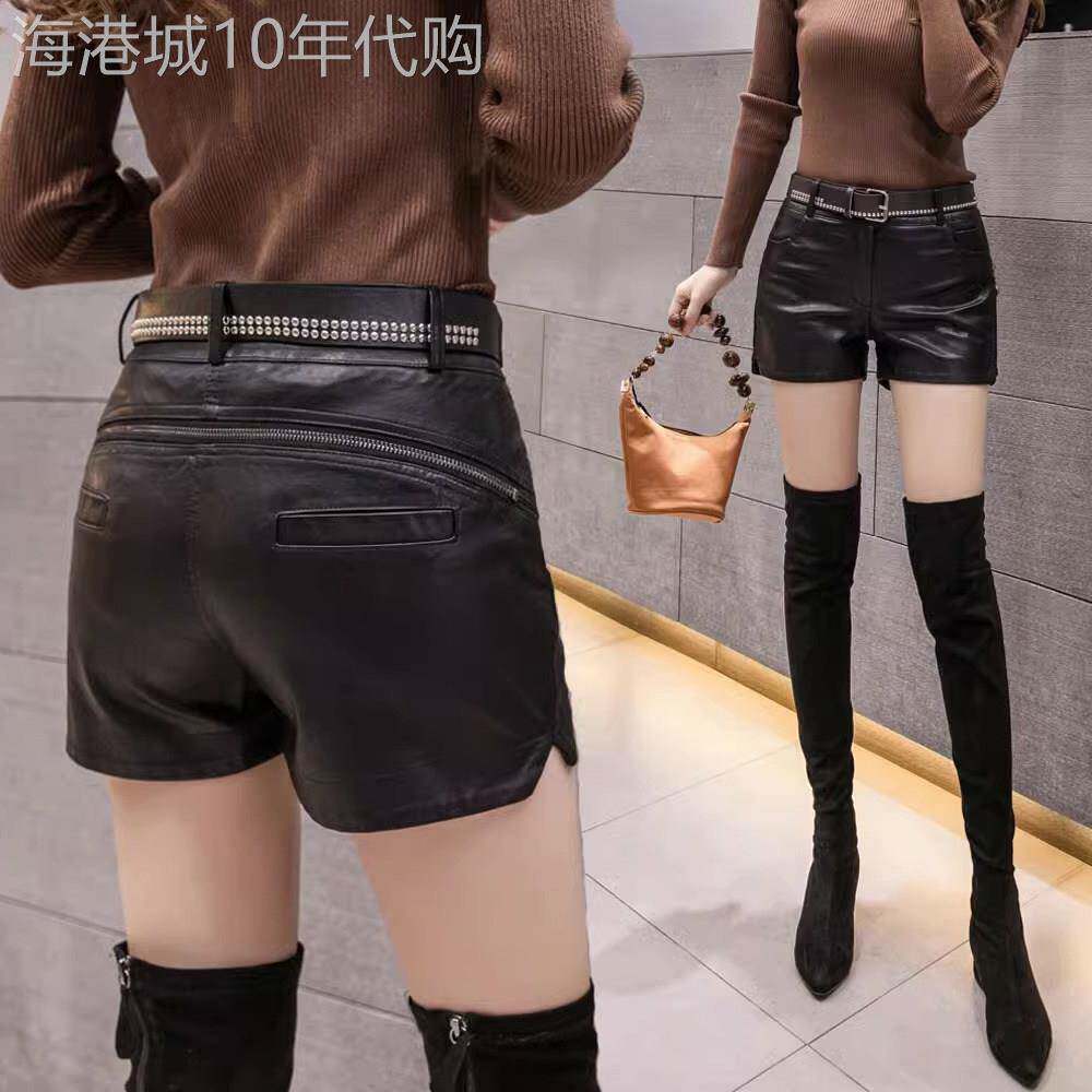 黑色皮短裤女春秋外穿2025新款靴裤高腰显瘦a字小个子休闲阔腿裤