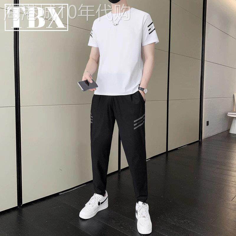 高端冰丝休闲运动套装男士夏季2026新款短袖T恤男款穿搭配两件套