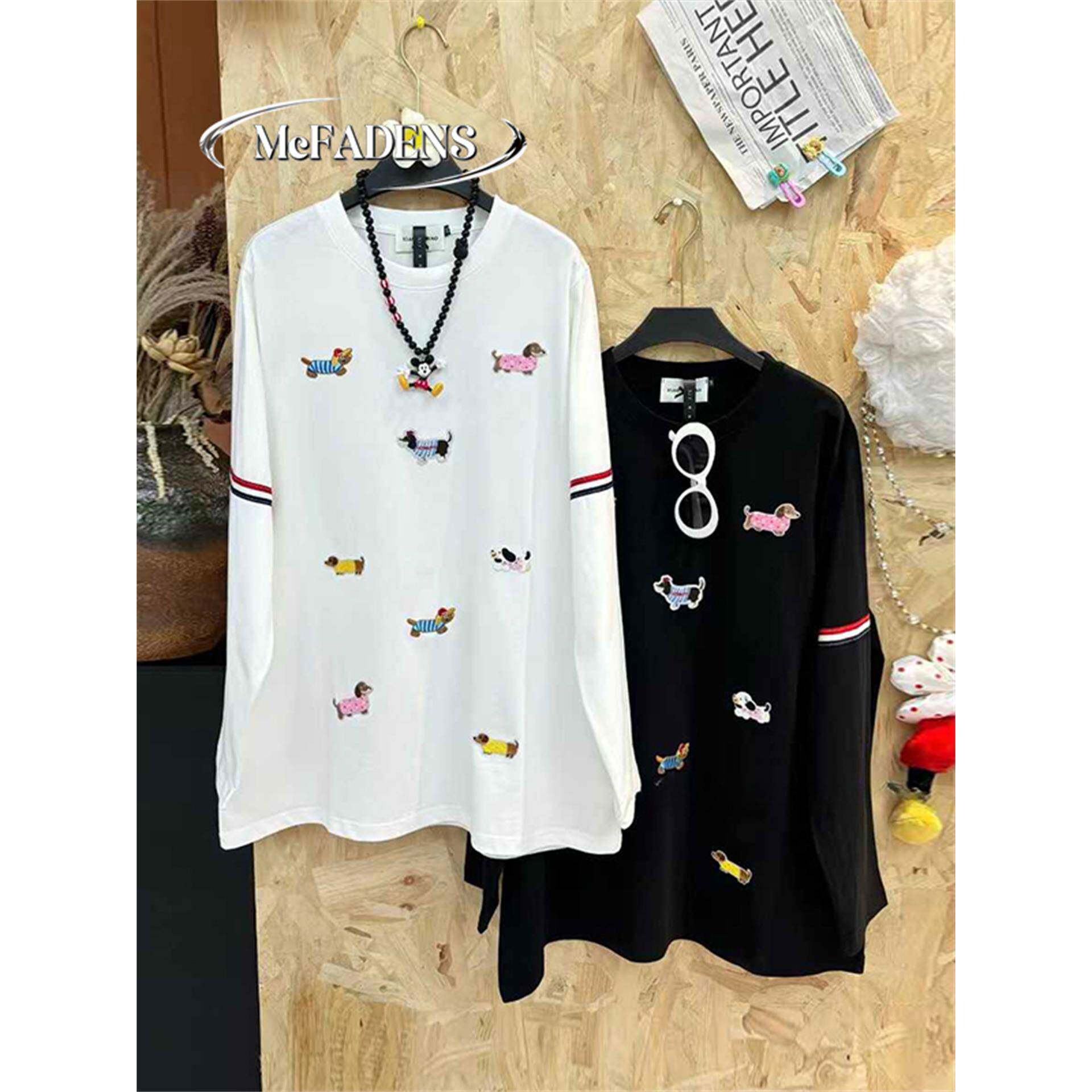 香港拼色条卡通图案长袖上衣胖妹妹学院风秋冬款宽松百搭休闲卫衣