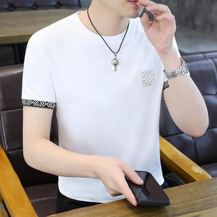 白色纯棉短袖t恤男刺绣休闲潮流透气夏装体恤衫男款2025新款半袖