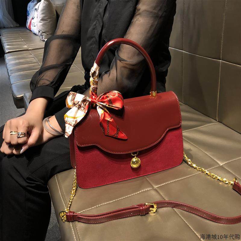 香港品牌包包女款红色新娘高级感婚包真皮轻奢手提斜挎大气小方包