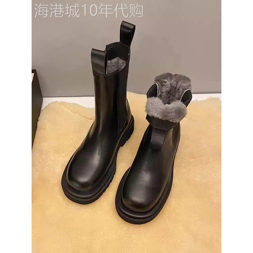 香港真皮内增高雪地靴女2025新款冬季加绒厚底马丁靴切尔西短靴子