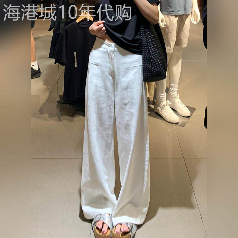 潮牌亚麻阔腿裤女夏季2026新款高腰宽松bf慵懒休闲棉麻西装长裤子