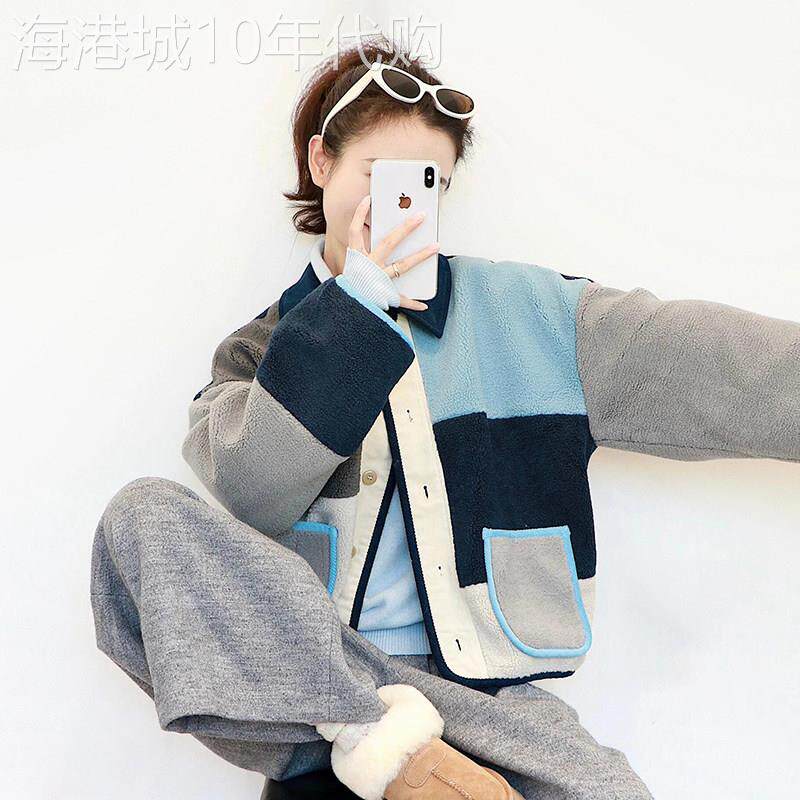 摇粒绒蓝色羊羔毛环保皮草外套女25冬新款短款皮毛一体毛毛绒大衣