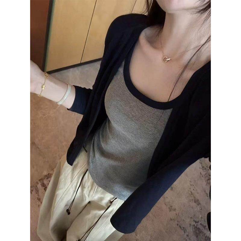 韩国撞色背心开衫小外套两件套女2025秋季新款时尚洋气显瘦上衣