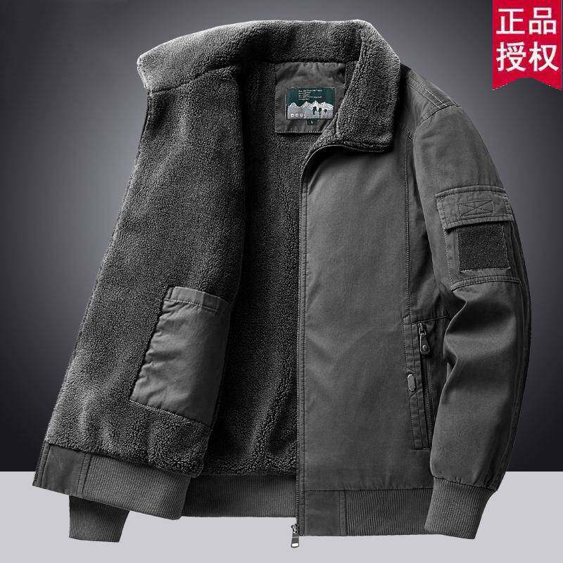 羊羔绒棉衣男冬季加绒加厚纯棉翻领工装棉服宽松保暖飞行夹克外套