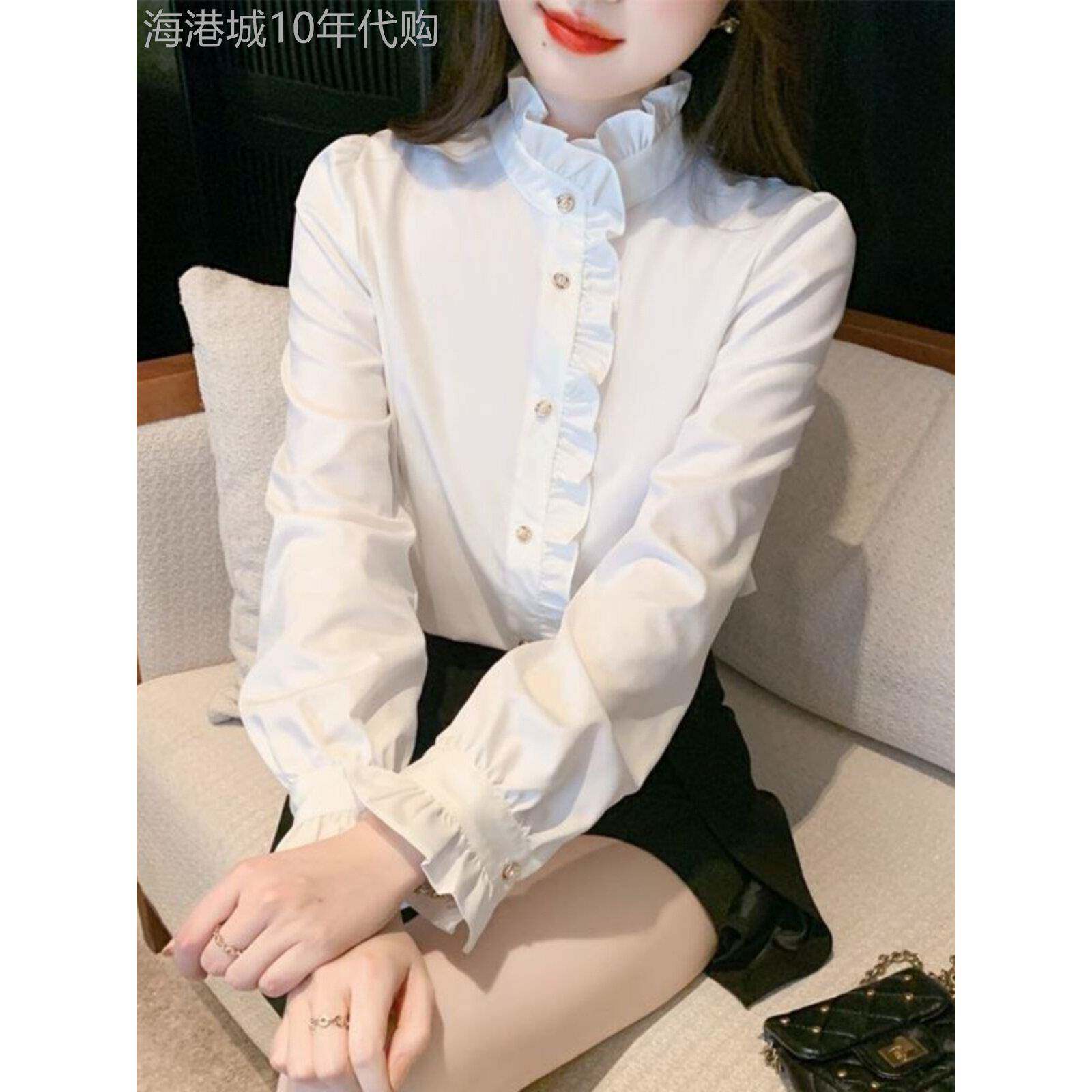 法式宫廷风格褶边女式长袖衬衫夏季新款中式高端别致修身衬衫