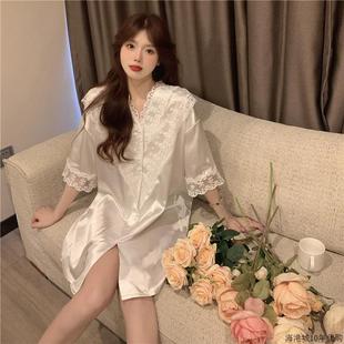 桑蚕丝睡衣女纯欲风v领花边睡裙高级感蕾丝刺绣家居服可外穿 新款