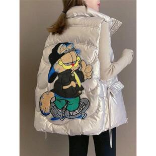 香港秋冬外穿小熊美拉德羽绒棉坎肩马甲短款女士外套亮面立领2025