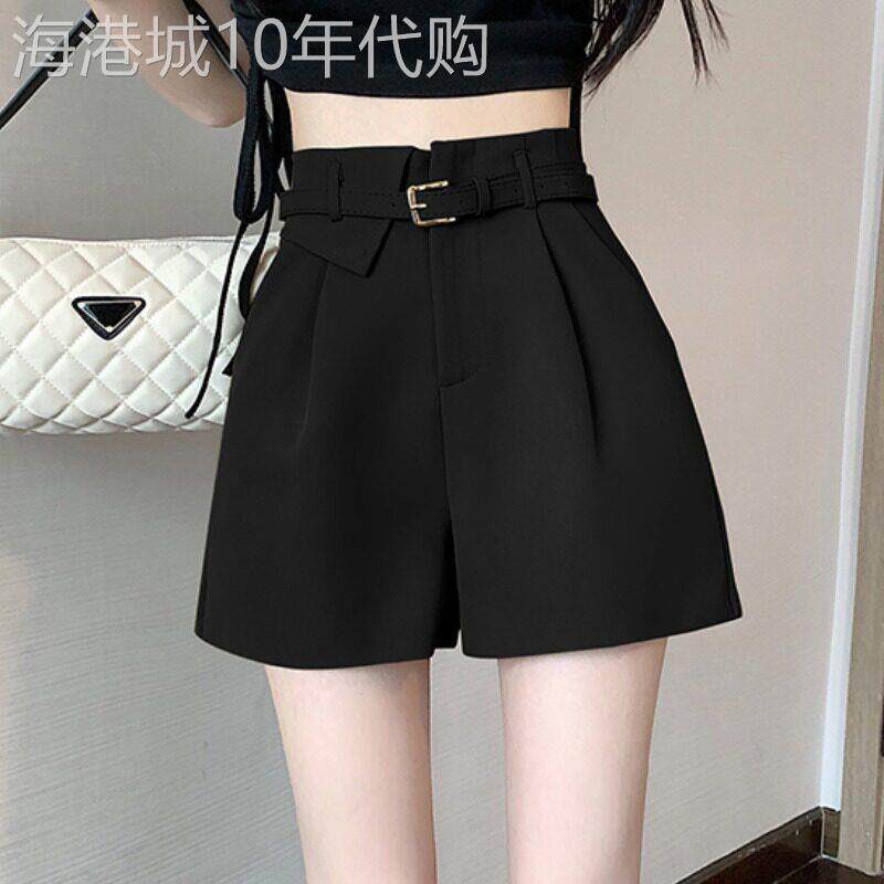 黑色短裤女2025新款夏季薄款a字高腰小个子设计感休闲工装阔腿裤