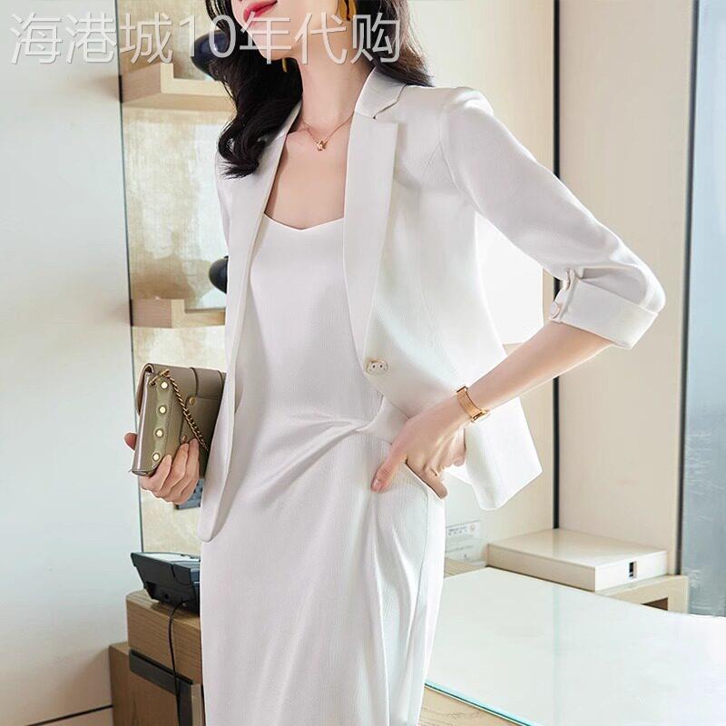 潮牌醋酸缎面西装外套女2026夏季高级感职业气质小西服连衣裙套装