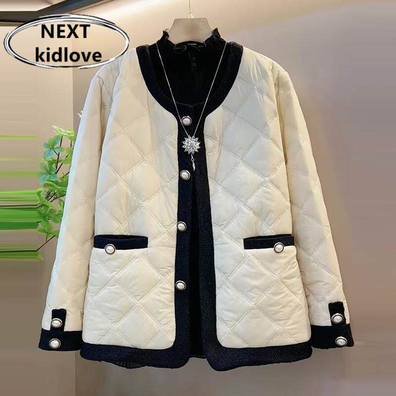 香港小香风法式菱格棉衣外套大码女装胖mm圆领时尚休闲显瘦棉服冬