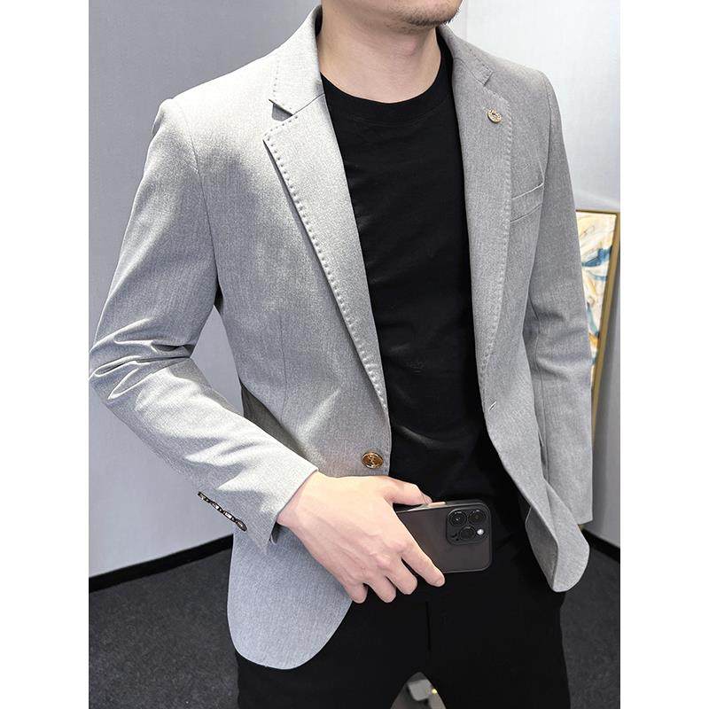 潮牌休闲小西装外套男春秋韩版修身英伦风单西高级感痞帅西服上衣