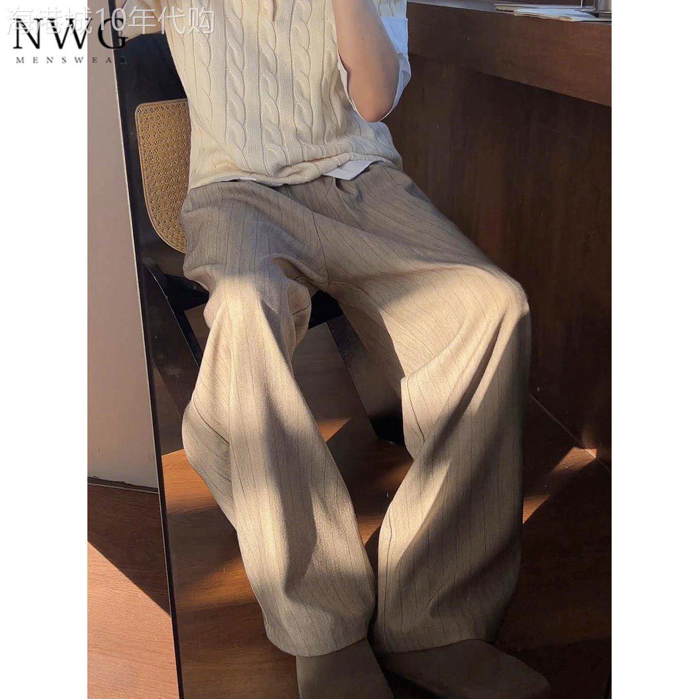老钱风条纹裤子男夏季薄款慵懒松弛感宽松直筒宽裤垂感休闲西裤