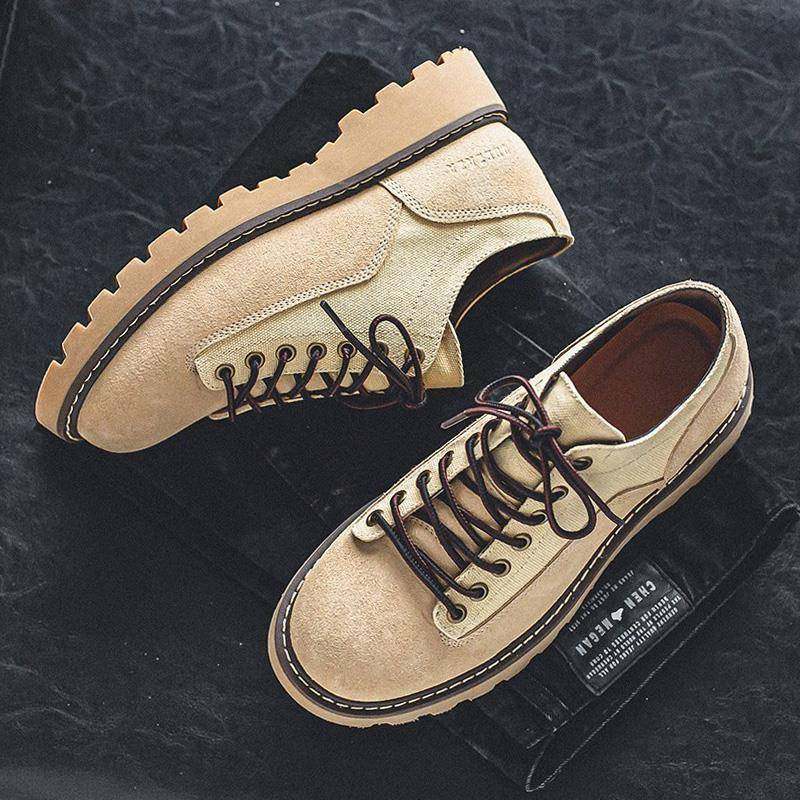 新款秋冬真皮男鞋低帮马丁靴英伦风男款工装鞋子男士休闲大头潮鞋