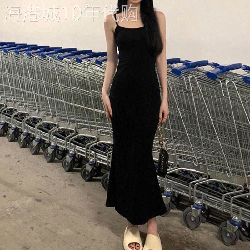 黑色吊带洋装女夏欧货辣妹性感无袖背心长裙收腰修身鱼尾包臀裙