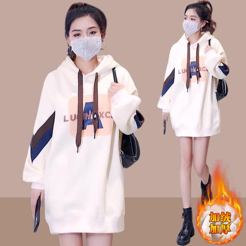 欧洲站大码遮屁股中长款连帽运动卫衣女2025秋冬新款加绒加厚上衣