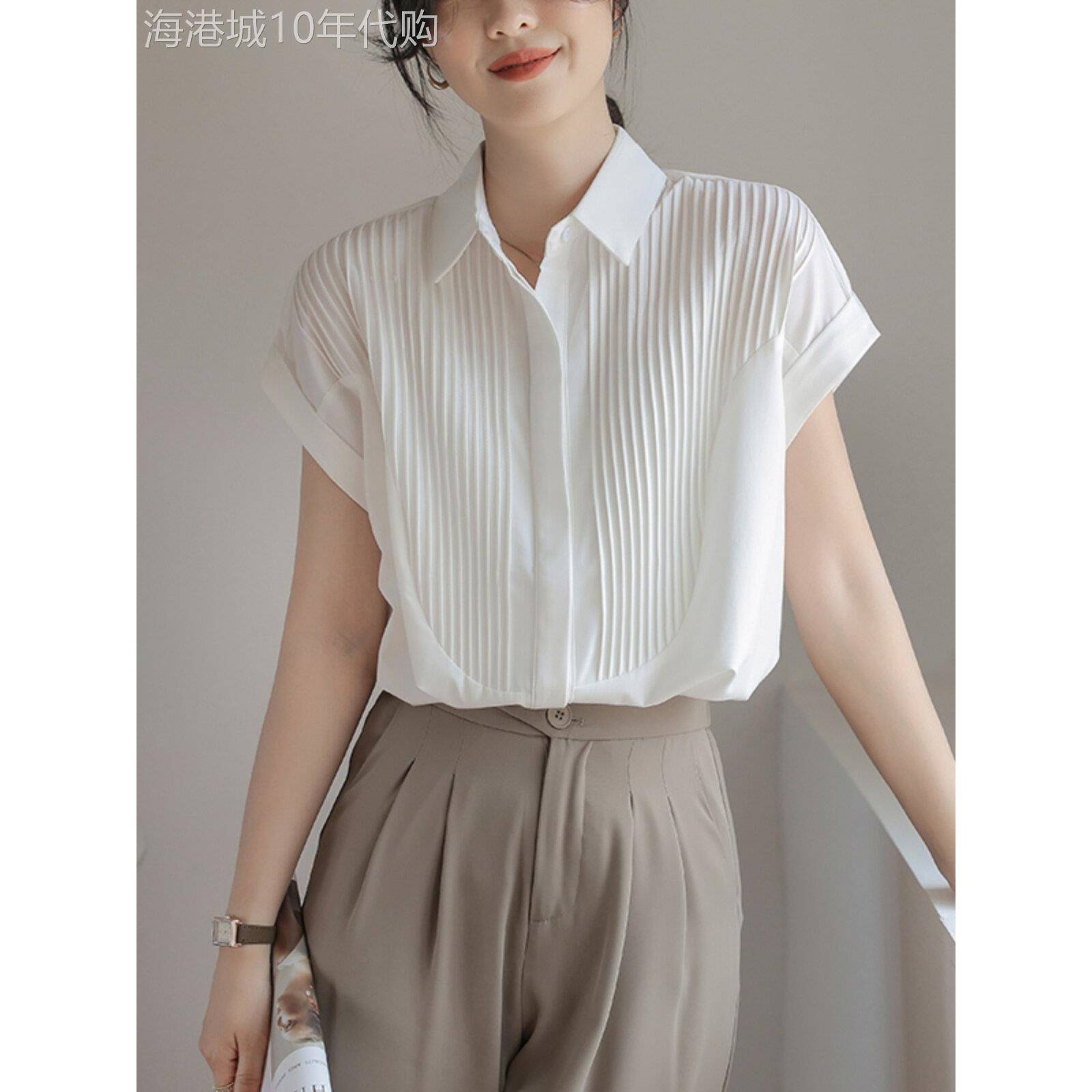 白色短袖衬衫女夏季2025夏装新款气质显瘦时尚小衫简约polo领上衣