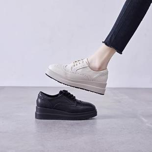 真皮小皮鞋女2025新款秋冬季覆古厚底配裙子英伦风松糕鞋深口单鞋