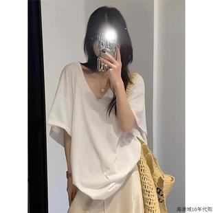 体恤上衣 2025夏季 新款 V领短袖 t恤女超好看松弛感简约穿搭内搭半袖