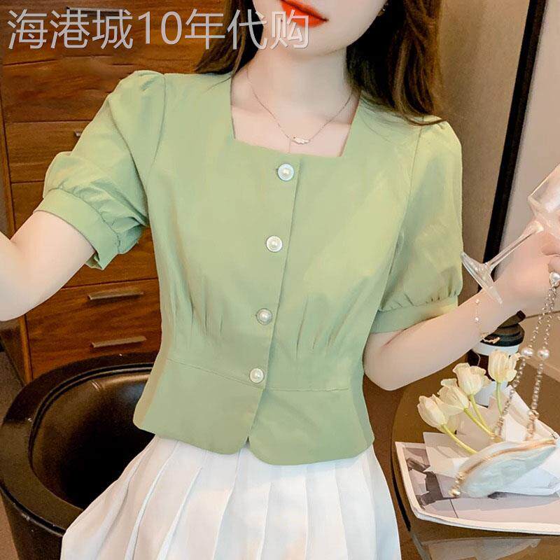 短袖雪纺衬衫女夏季薄款设计感小众2025新款小个子收腰短款上衣女