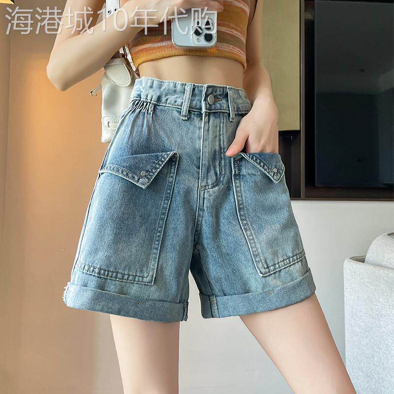 牛仔短裤女夏季薄款2026新款a字高腰显瘦宽松阔腿卷边休闲五分裤