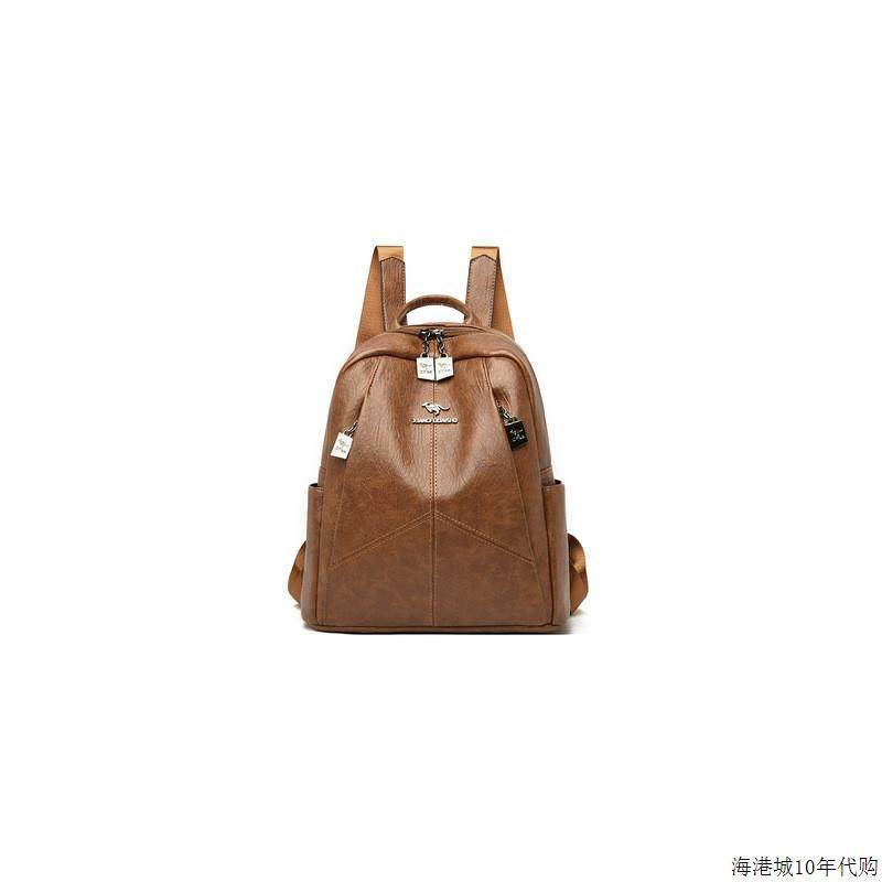 香港 真皮双肩包女2025款女式 牛皮单肩斜挎包简约大容量学生背包