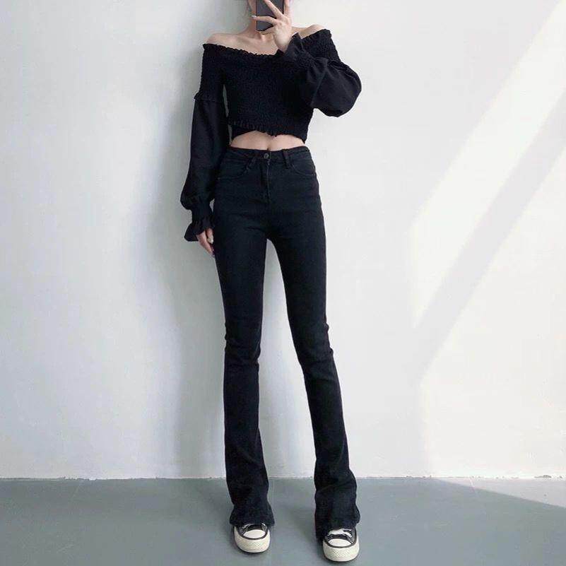 黑色牛仔裤女高腰显瘦微喇叭2025年春季新款弹力加长拖地马蹄裤潮