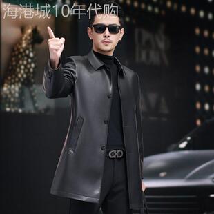 海宁绵羊皮风衣中长款翻领真皮衣男春秋纯皮休闲皮夹克中青年外套