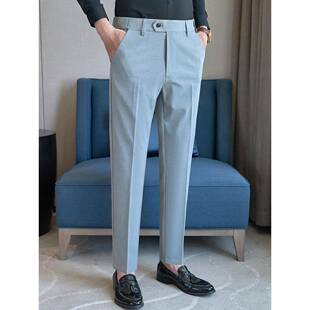 高级感男士修身小脚休闲裤秋季纯色九分西裤商务伸缩腰西装长裤子
