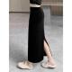 欧洲站冬季 加绒高端金丝绒半身裙女黑色开叉半身长裙直筒包臀裙