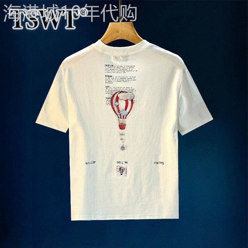 高端白色刺绣短袖t恤男士夏季2026新款印花宽松休闲圆领半袖上衣