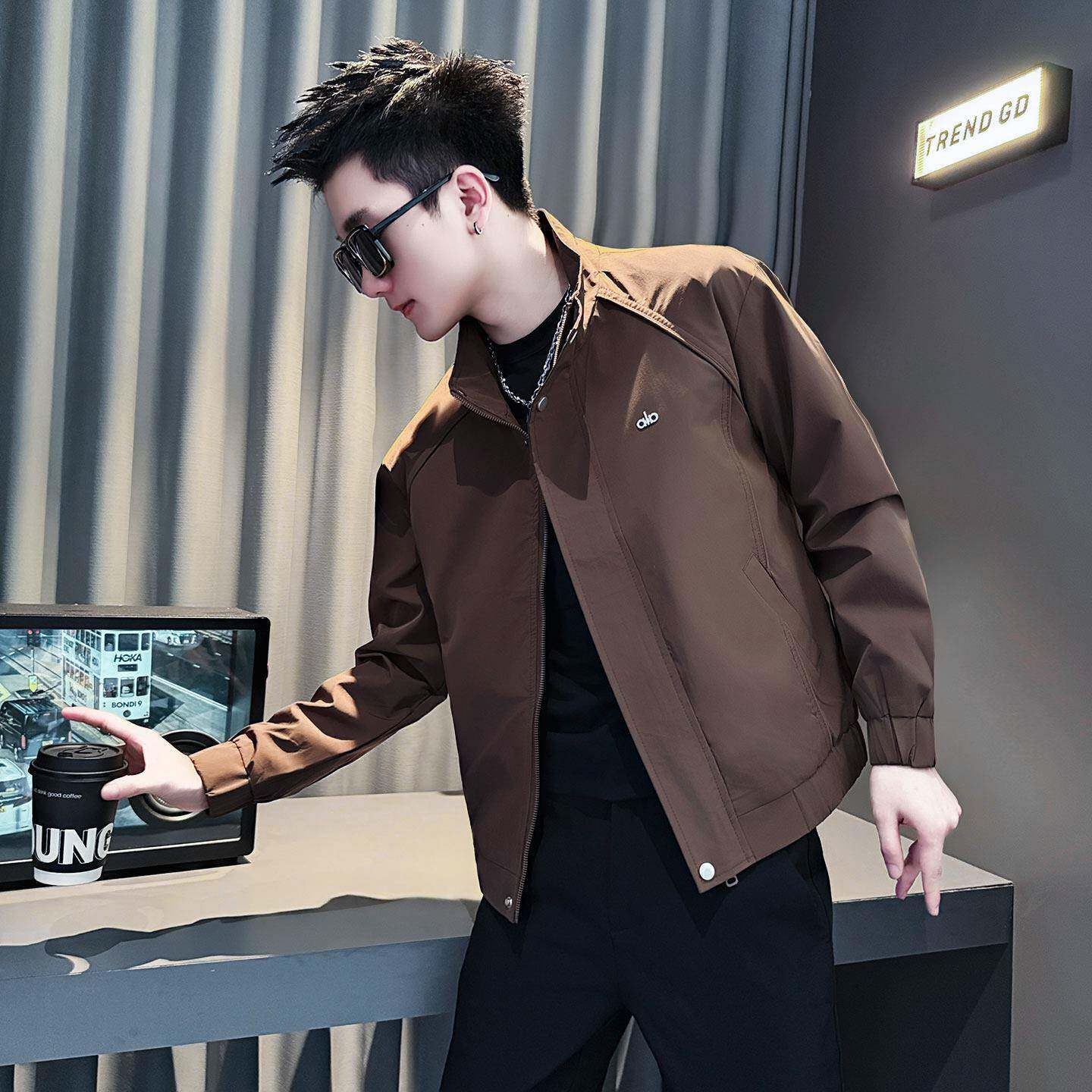 潮牌轻奢痞帅风立领外套男士秋季新款韩版潮流休闲高级感夹克男装