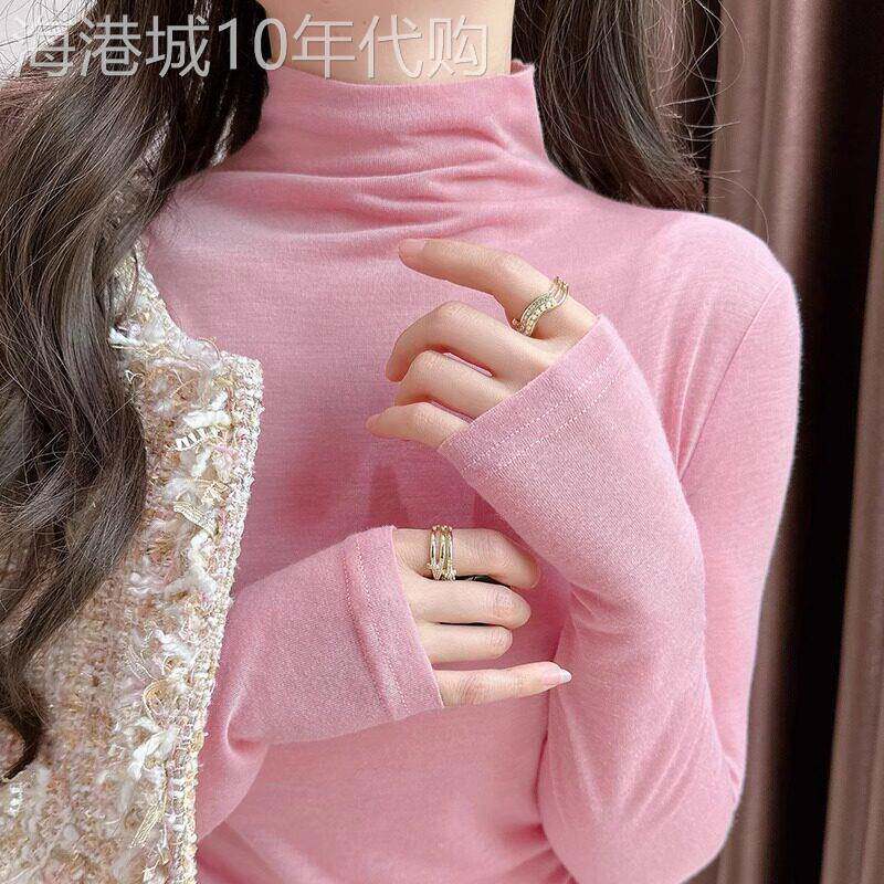 多巴胺粉色高领内搭打底衫女2026春秋季薄款时尚长袖t恤面膜上衣