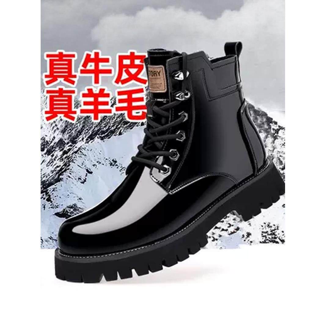 男鞋冬季头层牛皮加绒加厚马丁靴高帮增高大头皮靴覆古男士工装靴