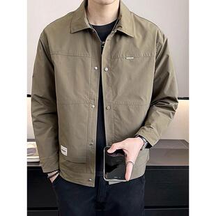 翻领外套男春秋季2025新款韩版潮流帅气休闲夹克简约纯色工装上衣