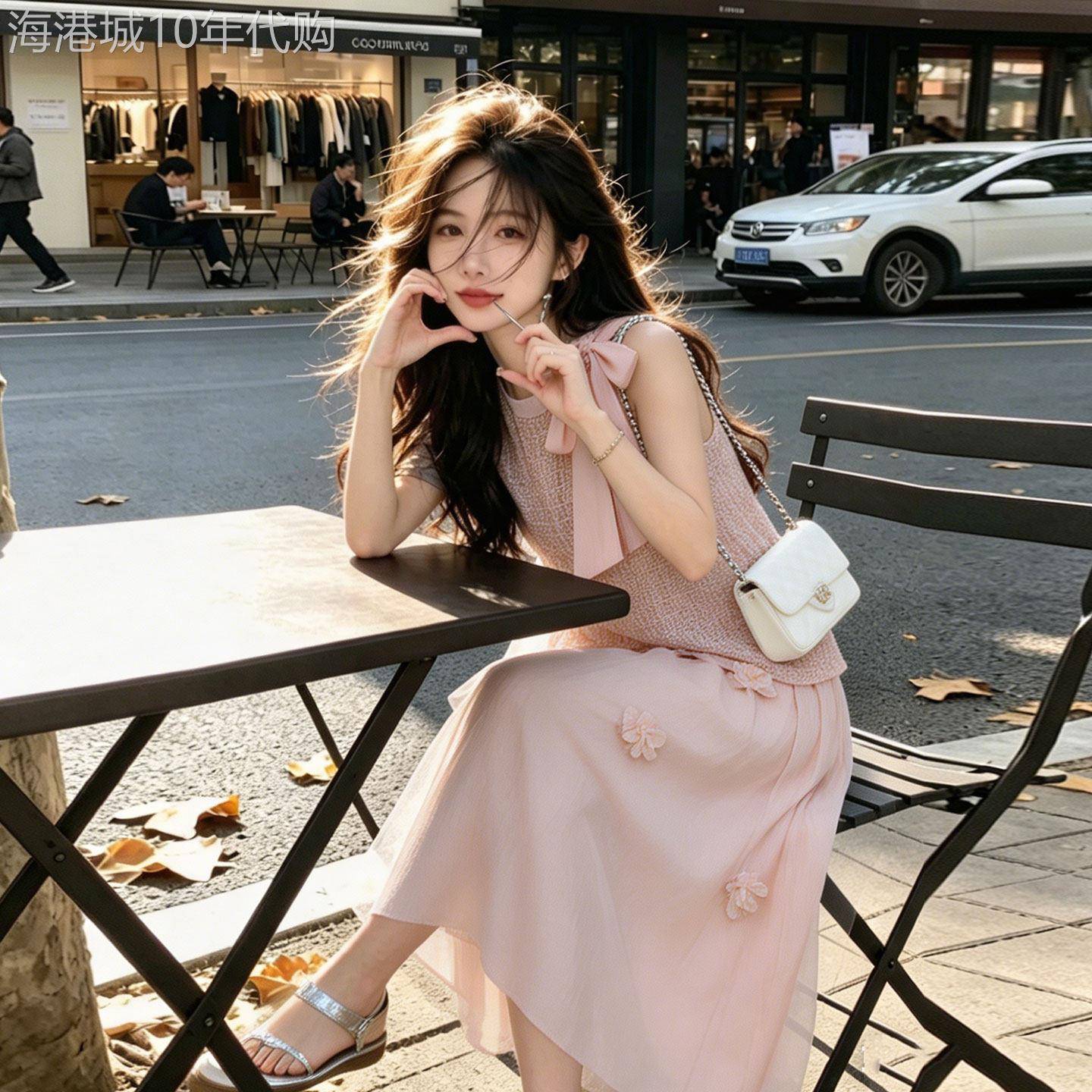 套装裙子女夏2026新款粉色减龄大方得体度假无袖上衣半身裙两件套