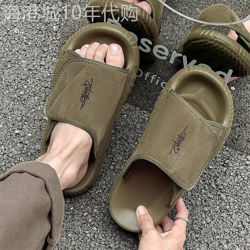 【高品质】真皮拖鞋男夏季厚底踩屎感运动男外穿户外沙滩一字凉拖