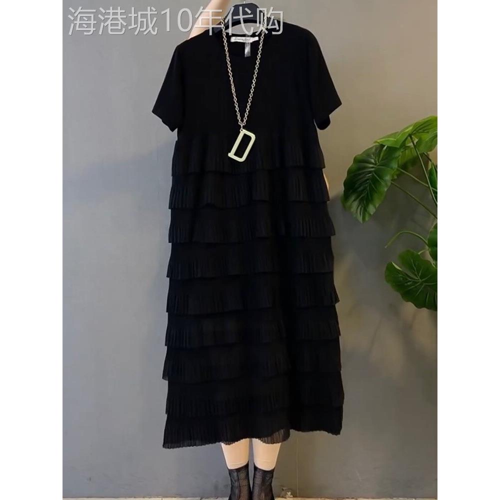 香港大码短袖连衣裙夏季新款欧货200斤胖妹妹洋气遮肚子蛋糕长裙