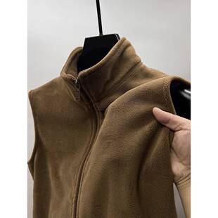 摇粒绒立领马甲男双面奥粒绒拉炼无袖开衫外套休闲百搭纯色抓绒衣