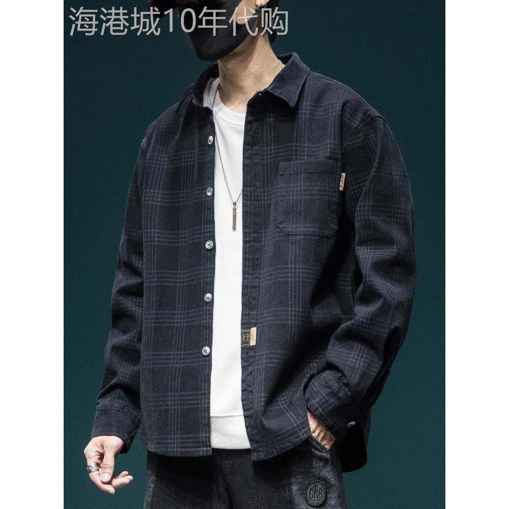 日本高端品牌格子衬衫男2025新款休闲潮流长袖大码工装外套男春季