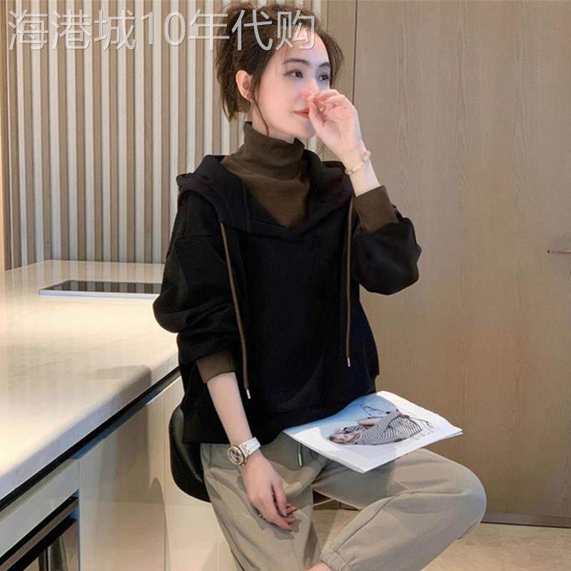 潮牌假两件连帽卫衣女秋冬季新款小个子欧货时尚高端气质减龄上衣
