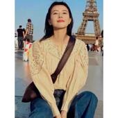 轻熟风法式 覆古杏色镂空衬衫 外套女2025春夏新款 别致上衣