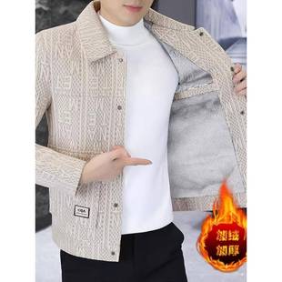 加绒加厚夹克男士秋冬季新款高级感潮流修身翻领休闲短款呢子外套